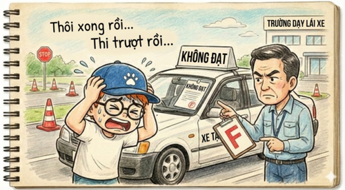 Xe tập lái và cọc tiêu